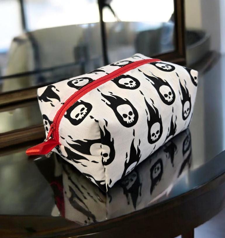 Black White Red Skull OOAK Large Cosmetics Wash Bag Showerproof Fully Lined Make Up Toiletries Travel Holiday Gift MU1 - Oh My Gothness