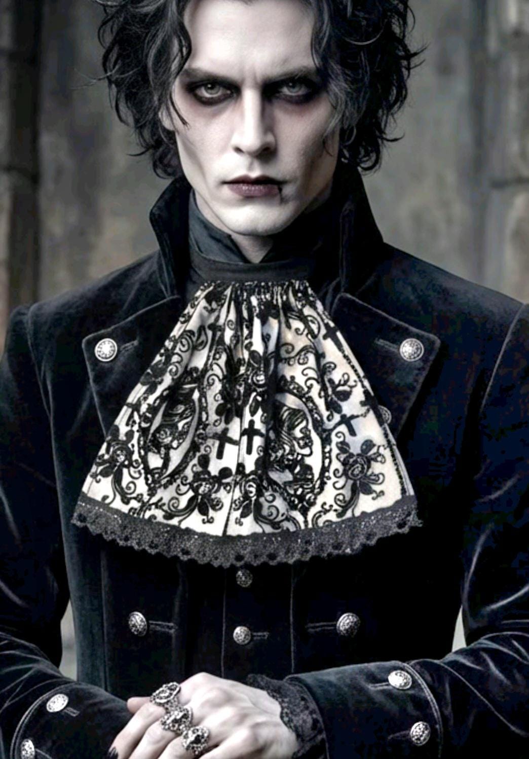 Black White Velvet Skull Overlay Jabot Cravat: Victorian Steampunk Costume Unisex - Oh My Gothness