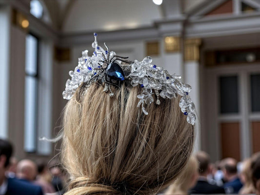 Blue Crystal Spider Hair Comb, Gothic Bridal Fascinator - Oh My Gothness