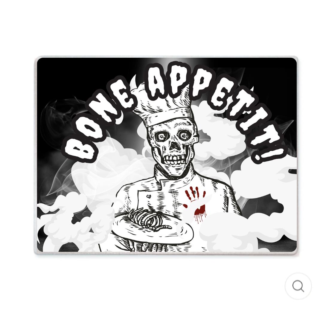 Bone Appetit Gothic Kitchen Cutting Board, Heat Proof Tempered Glass - Oh My Gothness