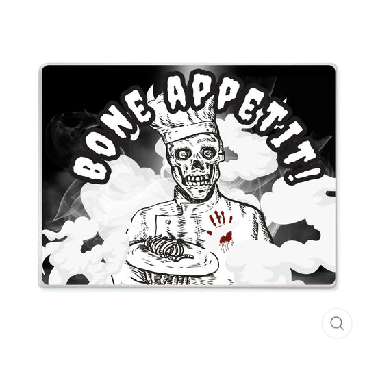 Bone Appetit Gothic Kitchen Cutting Board, Heat Proof Tempered Glass - Oh My Gothness