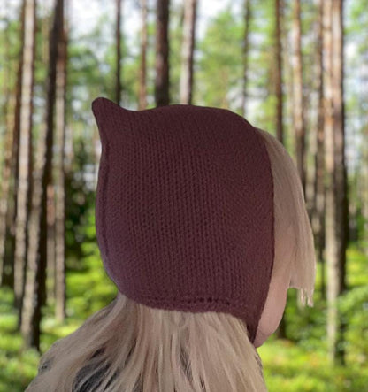Brown Knitted Pixie Bonnet: Handmade Forest Elf Hat - Oh My Gothness