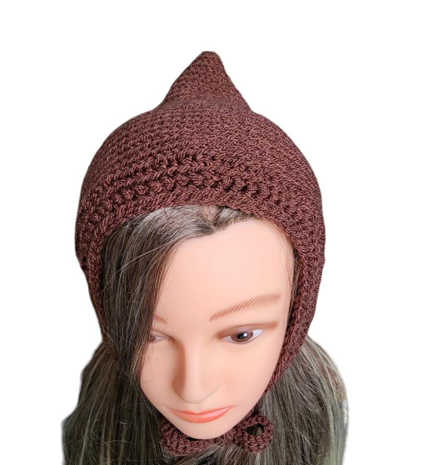 Brown Knitted Pixie Bonnet: Handmade Forest Elf Hat - Oh My Gothness
