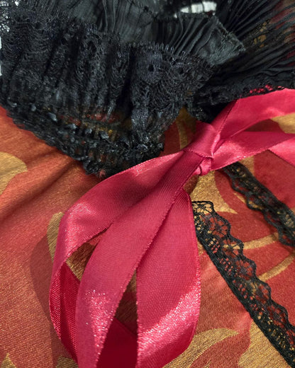 Burgundy Gold Jacquard Capelet, Black Lace Trim - Whitby Regency Costume - Oh My Gothness