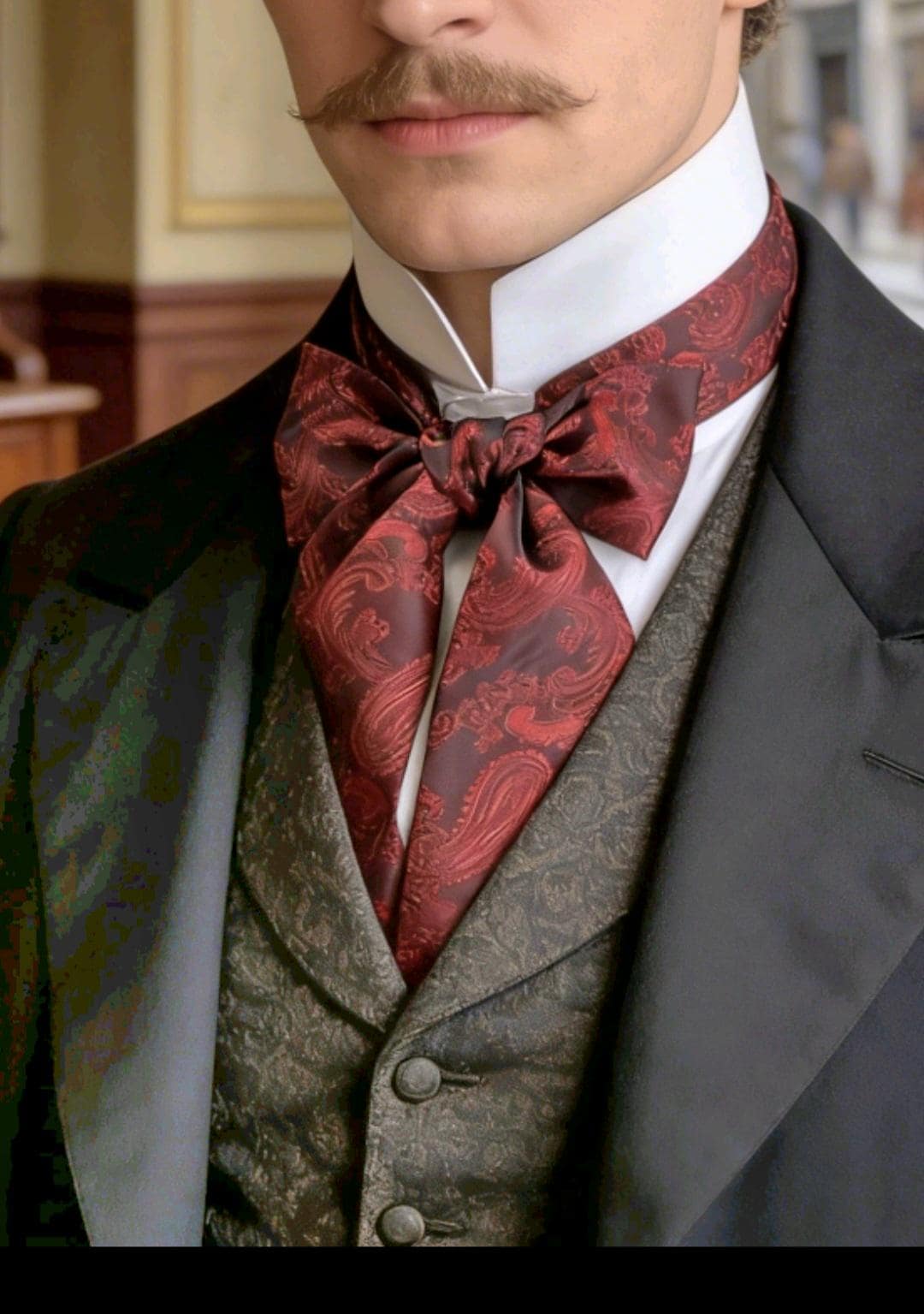 Burgundy Red Silky Paisley Cravat Bow Tie - Steampunk Gothic Victorian Costume Wedding - Oh My Gothness