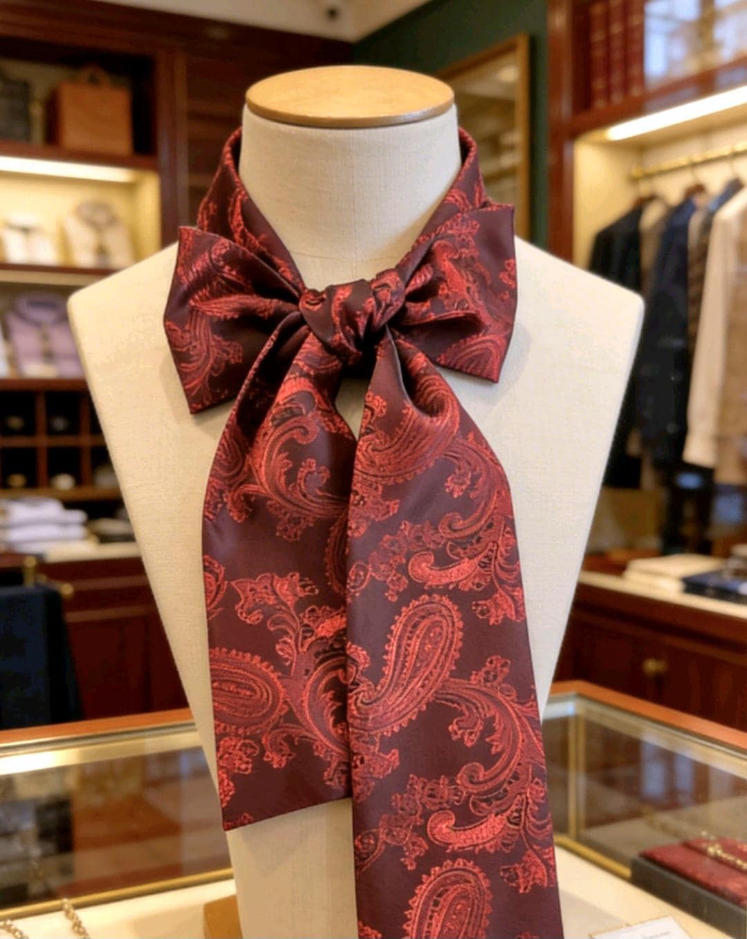 Burgundy Red Silky Paisley Cravat Bow Tie - Steampunk Gothic Victorian Costume Wedding - Oh My Gothness