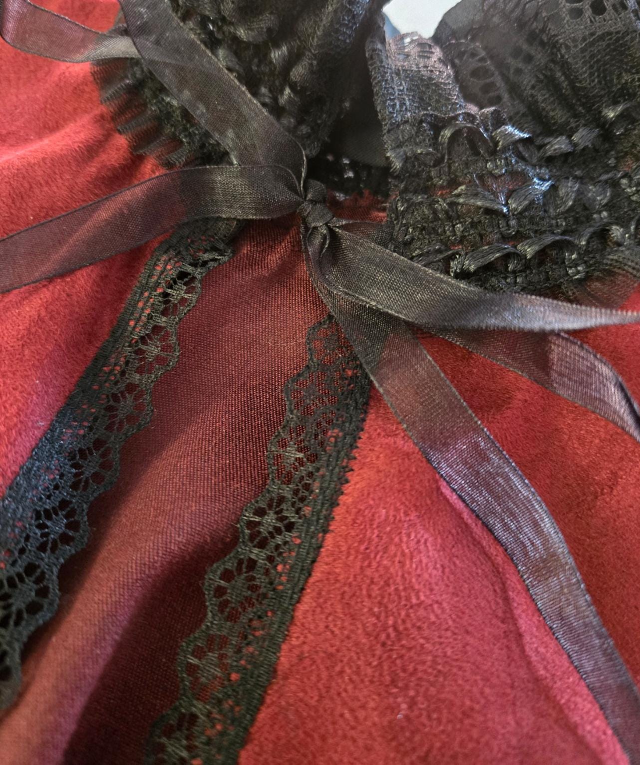 Burgundy Red Soft Velvet Victorian Cape Capelet - Steampunk Wedding Circular Black Lace Gothic Costume - Oh My Gothness
