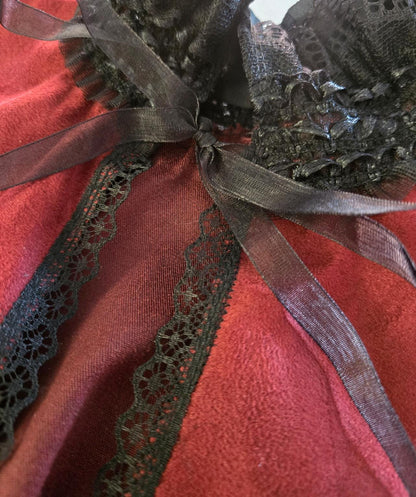 Burgundy Red Soft Velvet Victorian Cape Capelet - Steampunk Wedding Circular Black Lace Gothic Costume - Oh My Gothness