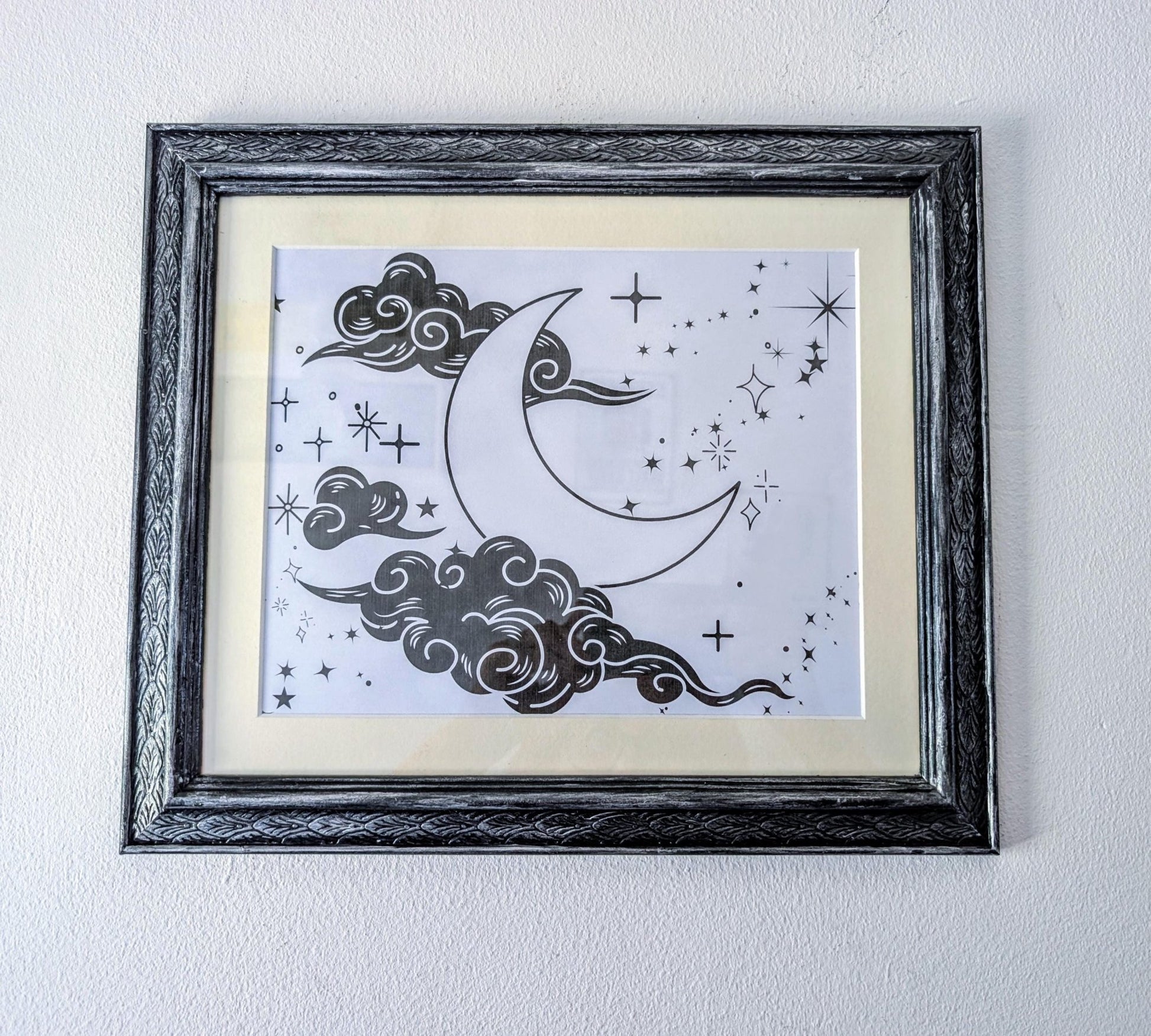 Carved Wooden Photo Frame: Black Brushed with Silver, Gothic Wall Hanging (12 x 10") - Oh My Gothness
