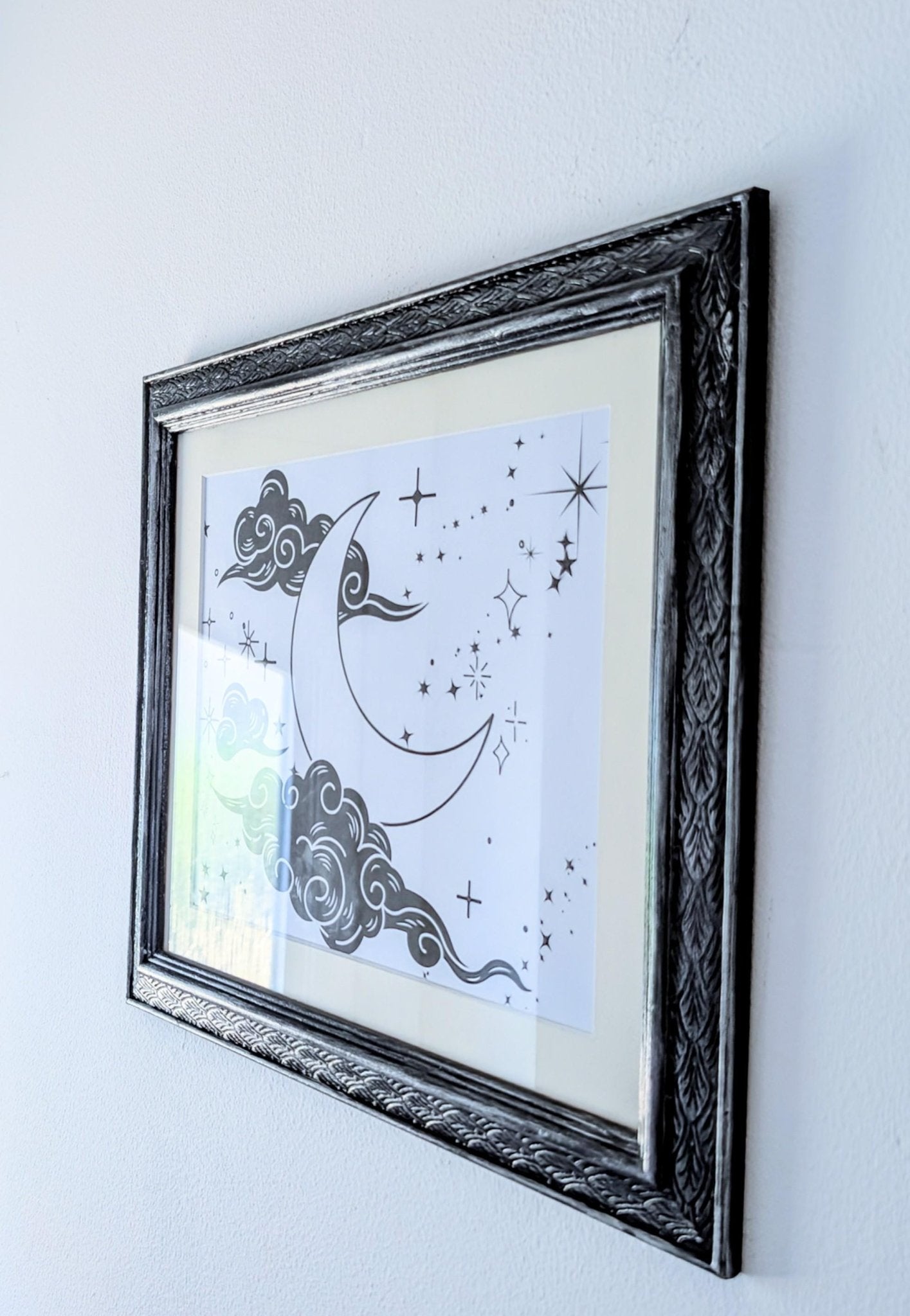 Carved Wooden Photo Frame: Black Brushed with Silver, Gothic Wall Hanging (12 x 10") - Oh My Gothness