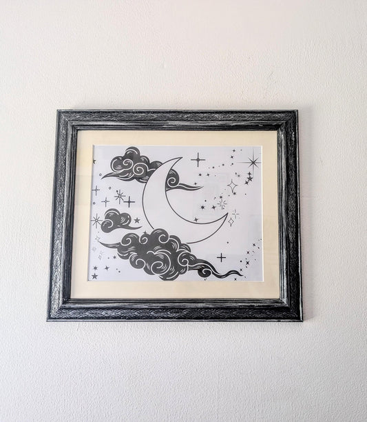 Carved Wooden Photo Frame: Black Brushed with Silver, Gothic Wall Hanging (12 x 10") - Oh My Gothness
