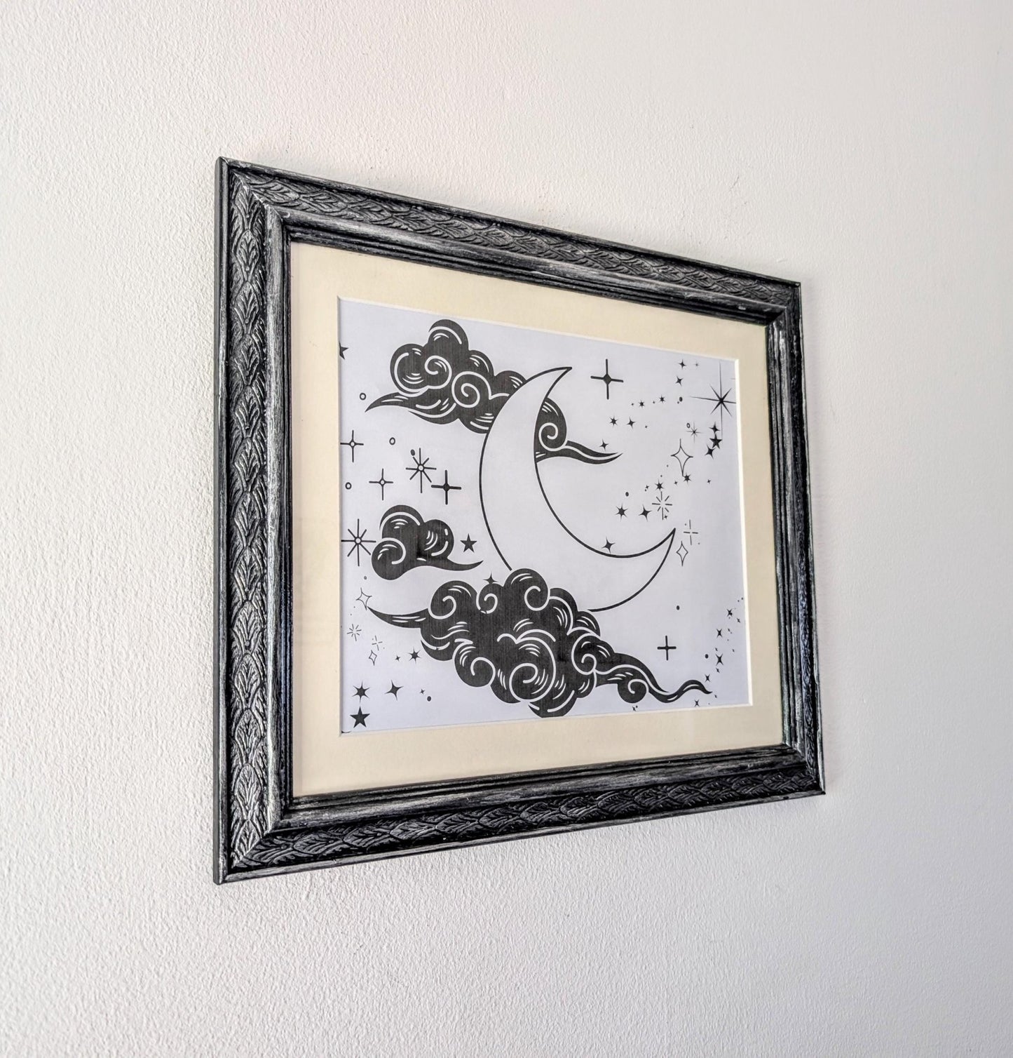 Carved Wooden Photo Frame: Black Brushed with Silver, Gothic Wall Hanging (12 x 10") - Oh My Gothness