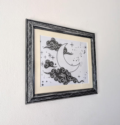 Carved Wooden Photo Frame: Black Brushed with Silver, Gothic Wall Hanging (12 x 10") - Oh My Gothness