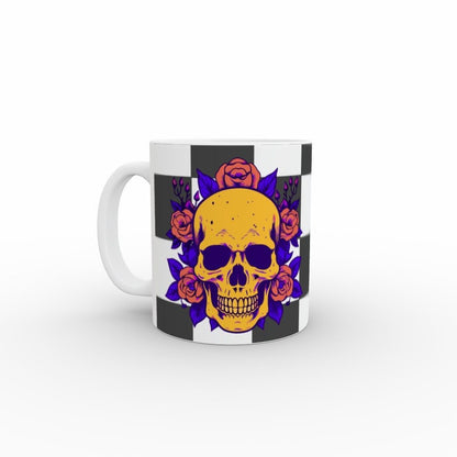 Ceramic Mug 11oz Gift Boxed Funky Skull and Roses On Checkerboard Gothic Decor - Oh My Gothness