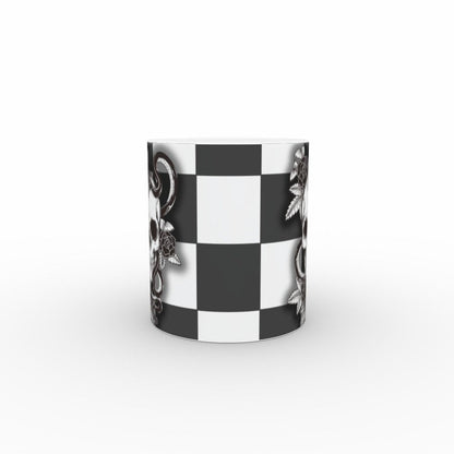 Ceramic Mug 11oz Gift Boxed Funky Skull, Snakes and Roses on Checkerboard Goth Fun Decor - Oh My Gothness