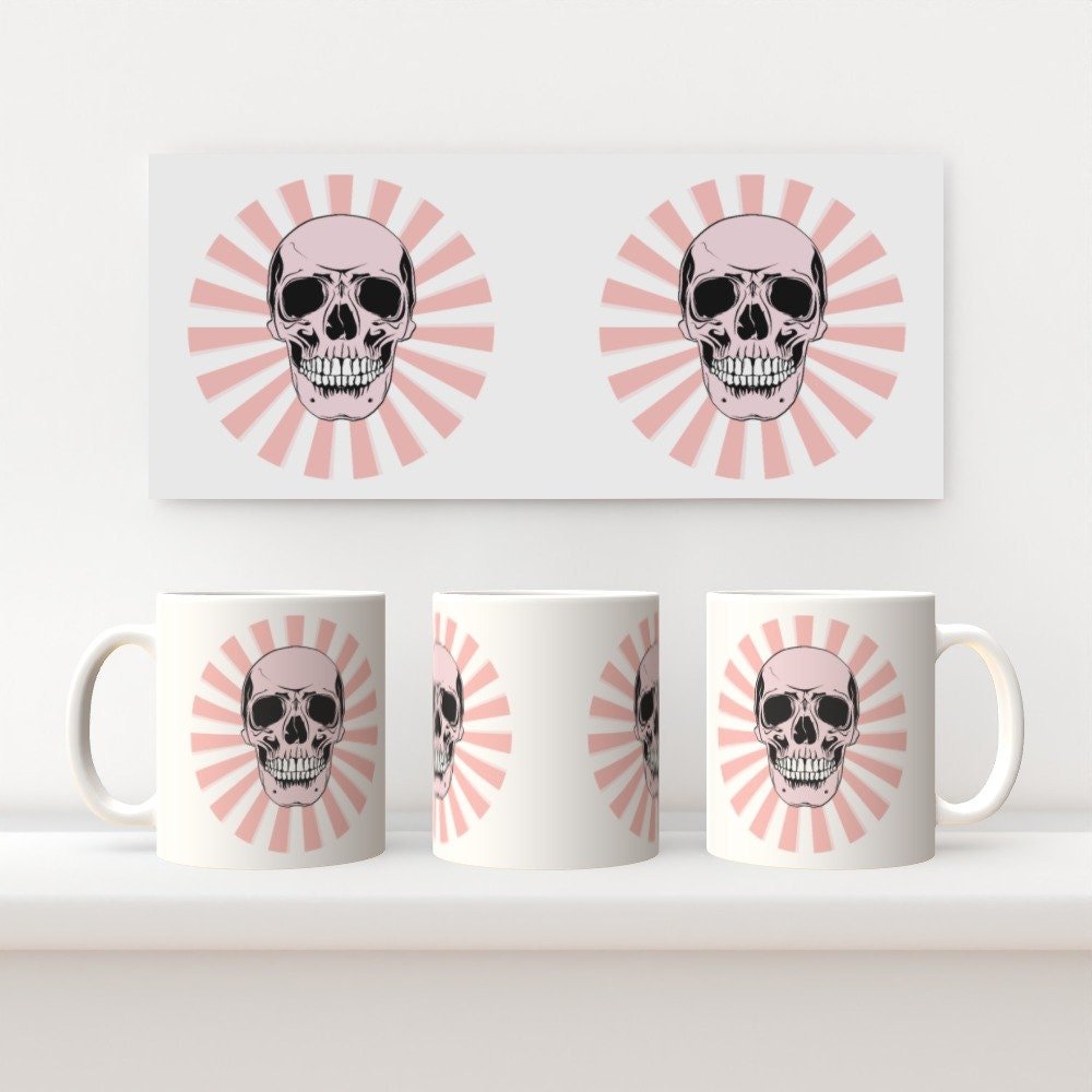 Ceramic Mug 11oz Gift Boxed Skull and Candy Pow Funky Pink White - Oh My Gothness
