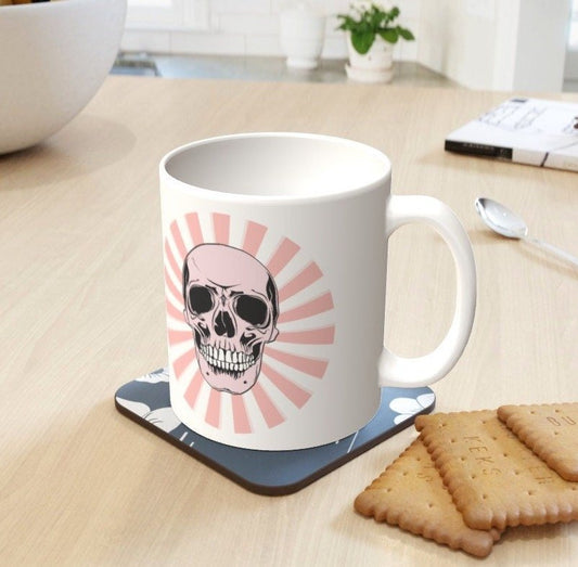 Ceramic Mug 11oz Gift Boxed Skull and Candy Pow Funky Pink White - Oh My Gothness