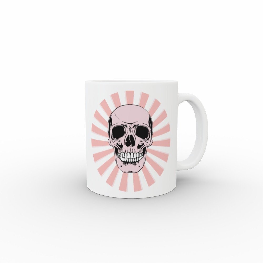 Ceramic Mug 11oz Gift Boxed Skull and Candy Pow Funky Pink White - Oh My Gothness