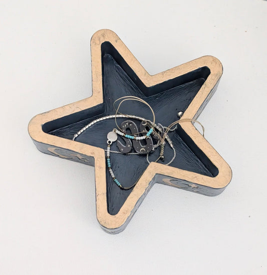 Chunky Star Trinket Ring Dish in Blue and Gold, Gothic Dressing Table Home Decor Gift - Oh My Gothness