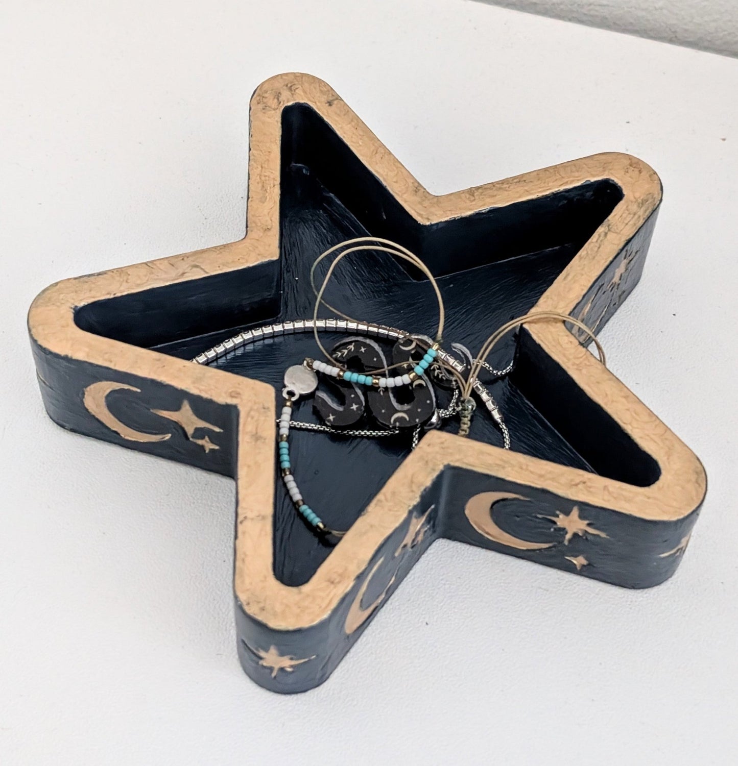 Chunky Star Trinket Ring Dish in Blue and Gold, Gothic Dressing Table Home Decor Gift - Oh My Gothness