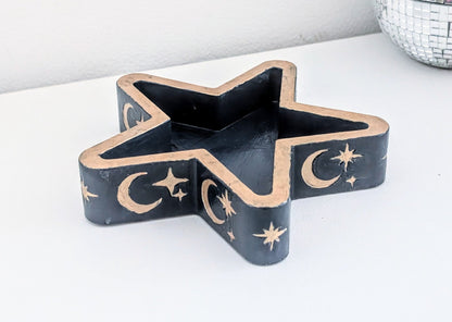 Chunky Star Trinket Ring Dish in Blue and Gold, Gothic Dressing Table Home Decor Gift - Oh My Gothness