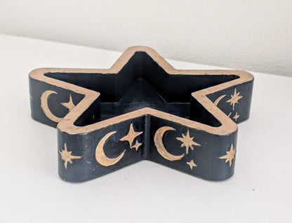 Chunky Star Trinket Ring Dish in Blue and Gold, Gothic Dressing Table Home Decor Gift - Oh My Gothness