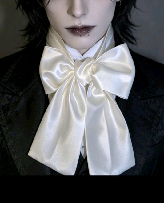 Cream Satin Cravat Bow Tie - Steampunk Pussy Bow Gothic Victorian Costume Wedding - Oh My Gothness