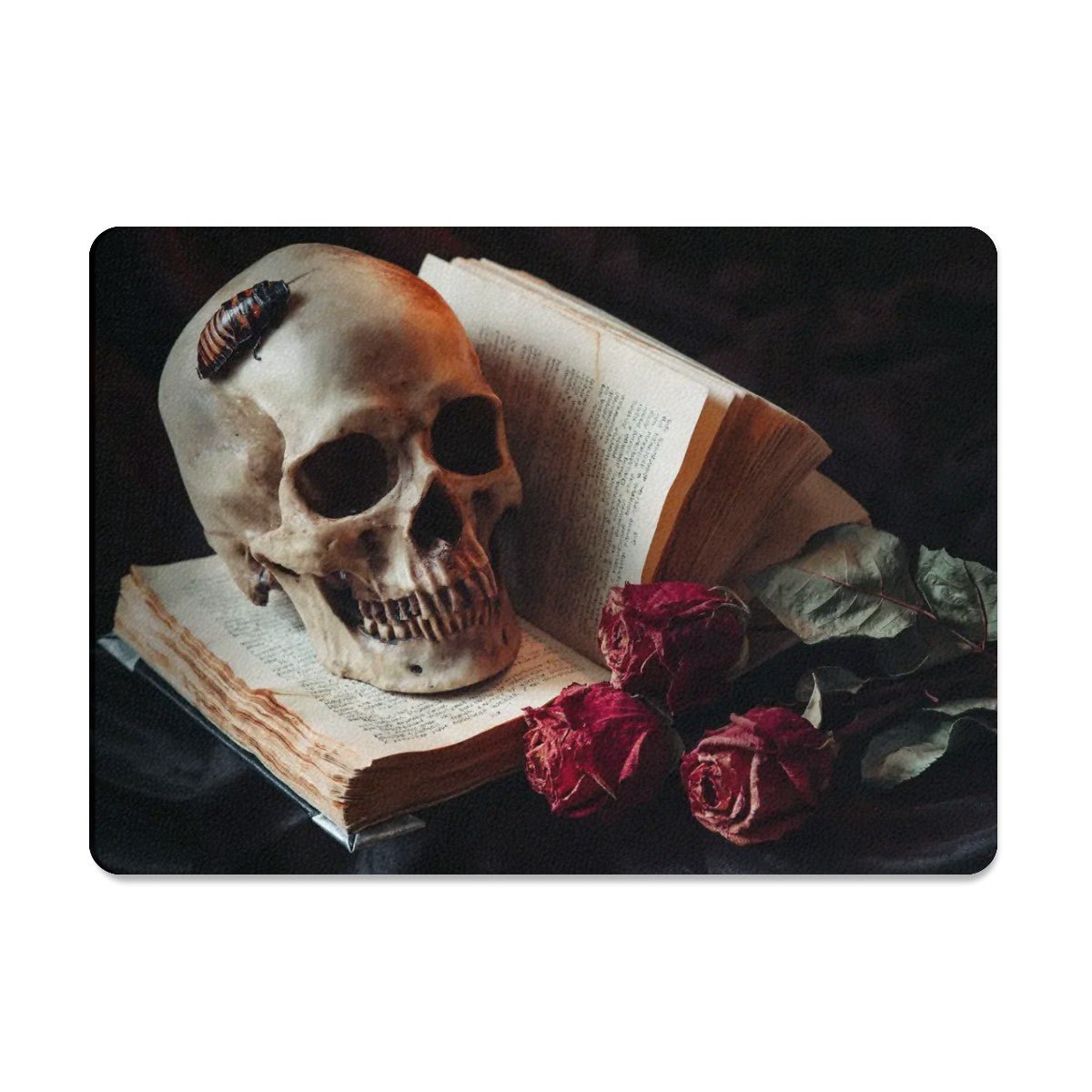 Creepy Skull, Old Book, Bug, and Roses Tempered Glass Heatproof Chopping/Cutting Board, Worktop Saver. - Oh My Gothness