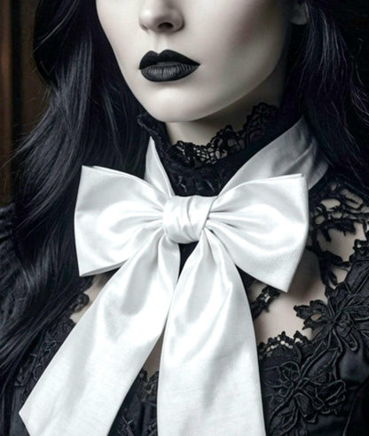 Crisp White Taffeta Cravat Bow Tie - Steampunk Pussy Bow Gothic Victorian Costume Wedding - Oh My Gothness