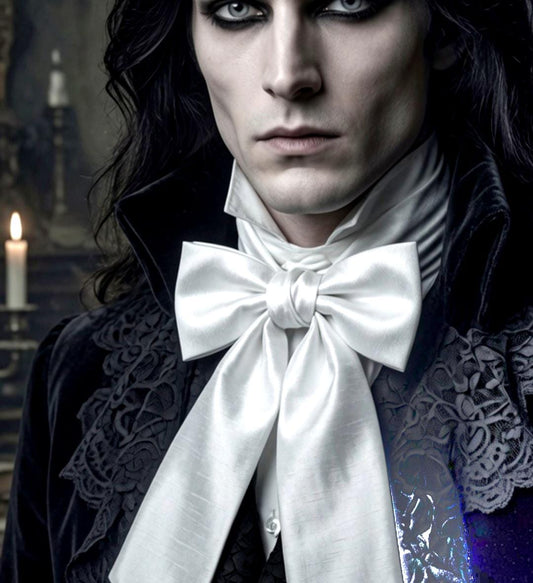 Crisp White Taffeta Cravat Bow Tie - Steampunk Pussy Bow Gothic Victorian Costume Wedding - Oh My Gothness