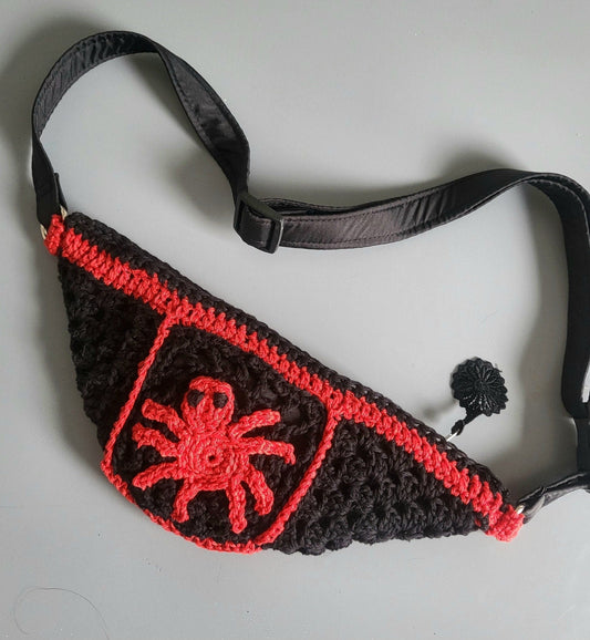 Crochet Spider Bumbag: Black & Red, Goth Crossbody Bag - Oh My Gothness