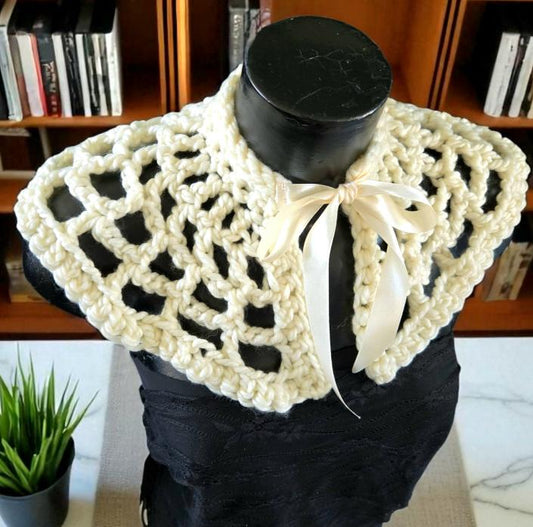 Crochet Spider Web Cream Shawl - Chunky Knit Lace Wrap - Oh My Gothness