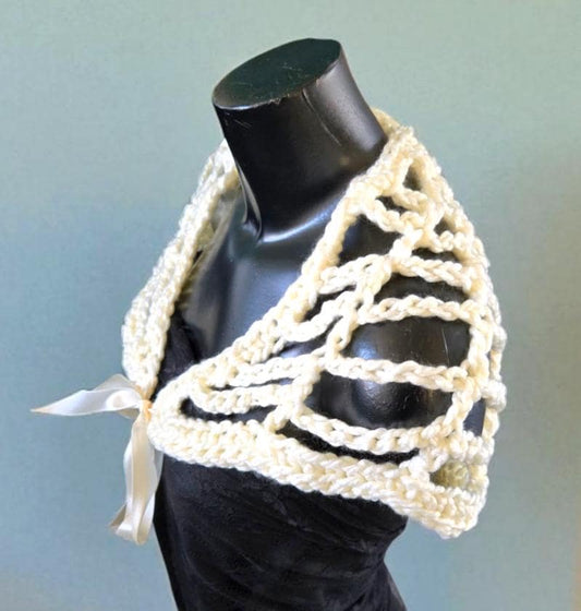 Crochet Spider Web Shawl: Cream Knit Lace Shrug, Gothic Steampunk - Oh My Gothness