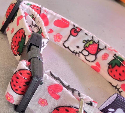 Cute Kitty Hearts Strawberries Cat Dog Collar - Medium - Pink White Red - Oh My Gothness