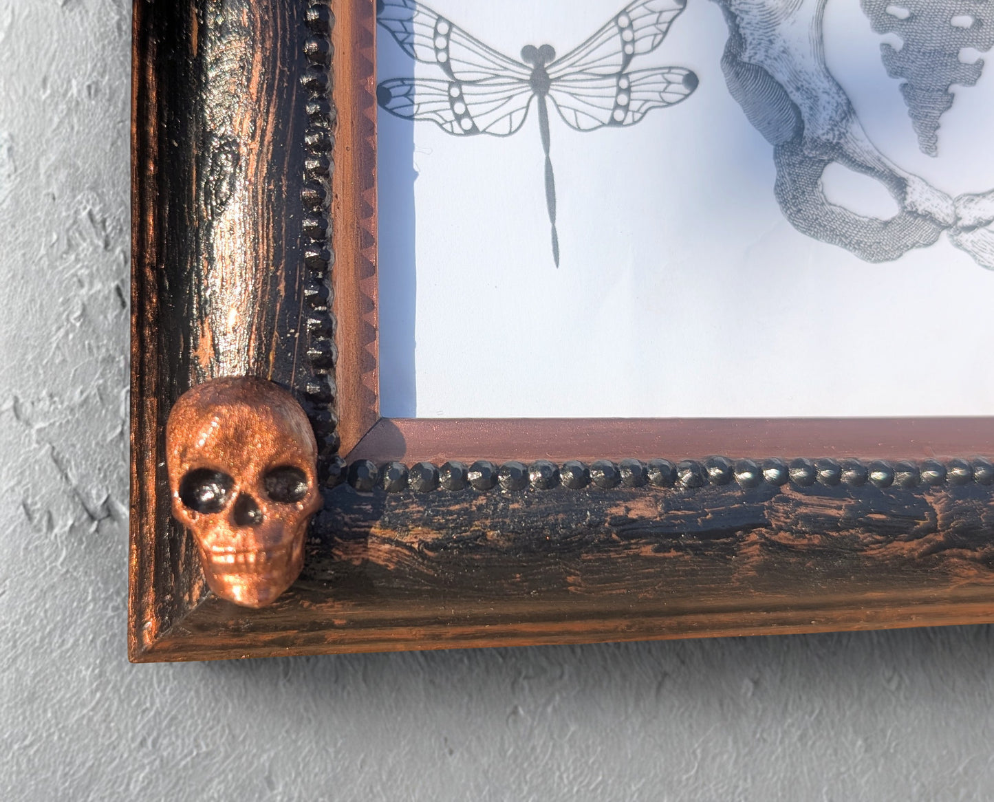 Gothic Inspired A4 12" x 8" Picture Frame Art Display Distressed Black and Copper With Skulls Home Decor Gift