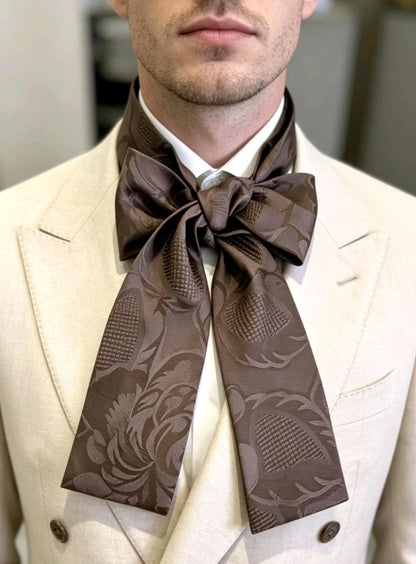 Dark Brown Jacquard Cravat Bow Self Tie - Steampunk Wedding - Oh My Gothness