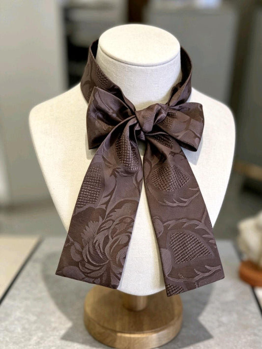 Dark Brown Jacquard Cravat Bow Self Tie - Steampunk Wedding - Oh My Gothness