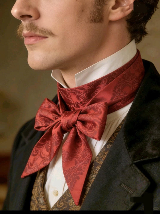 Dark Red Damask Cravat Tie - Steampunk, Victorian, Wedding, Gothic, Races - Oh My Gothness