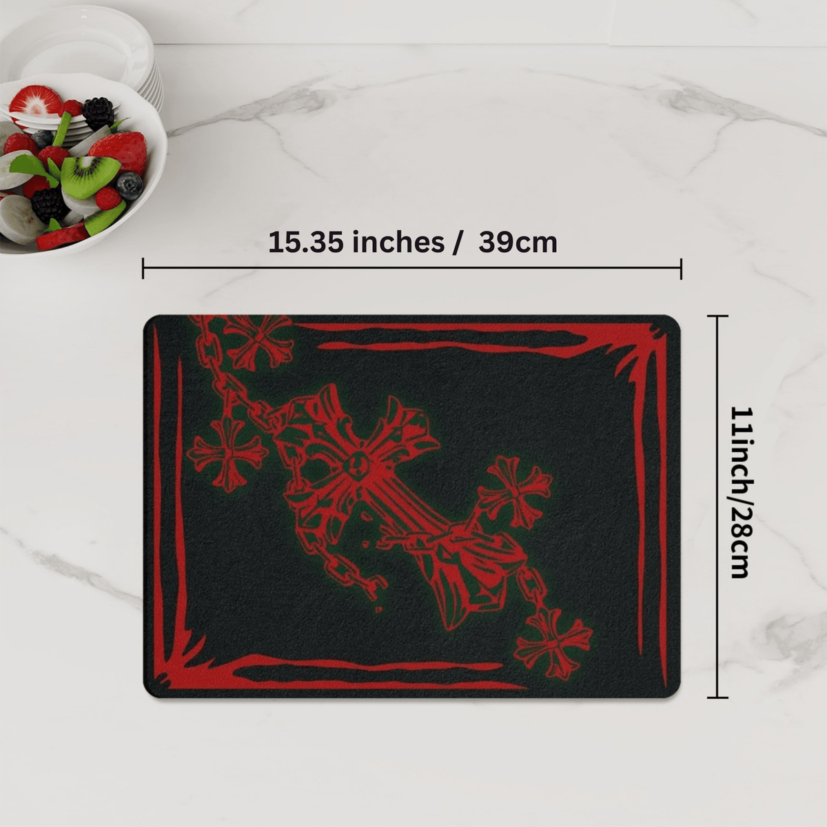 Decorative Red Crucifix on Black Tempered Glass Chopping Board. Gothic Kitchenware - Oh My Gothness