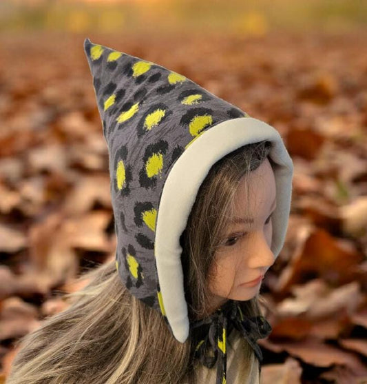 Fleece Lined Pixie Hat: Grey, Yellow, Black Whimsical Adult Bonnet - Oh My Gothness