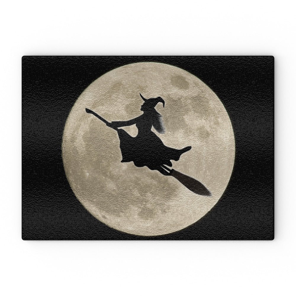 Full Moon and Witch on a Broomstick Glass Chopping Board - Oh My Gothness
