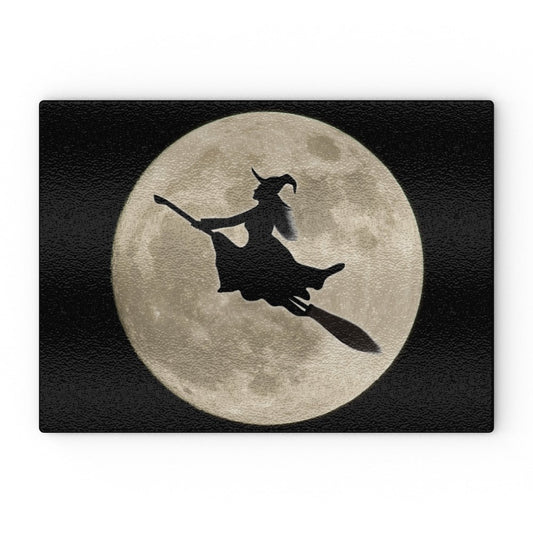 Full Moon and Witch on a Broomstick Glass Chopping Board - Oh My Gothness