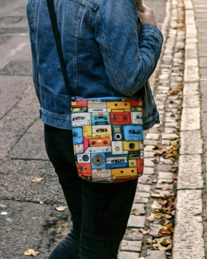 Funky Cassette Tape Design Shoulder Bag With Coin Purse Fully Lined Zip Up BA10 - Oh My Gothness