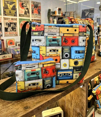 Funky Cassette Tape Design Shoulder Bag With Coin Purse Fully Lined Zip Up BA10 - Oh My Gothness