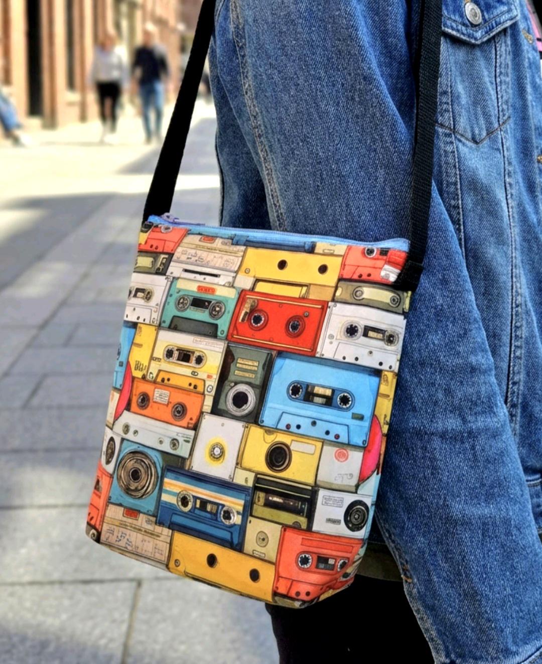 Funky Cassette Tape Design Shoulder Bag With Coin Purse Fully Lined Zip Up BA10 - Oh My Gothness