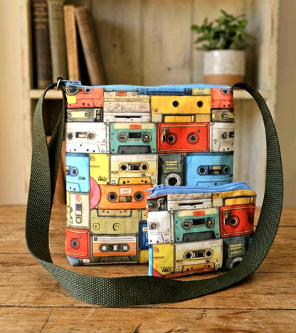 Funky Cassette Tape Design Shoulder Bag With Coin Purse Fully Lined Zip Up BA10 - Oh My Gothness