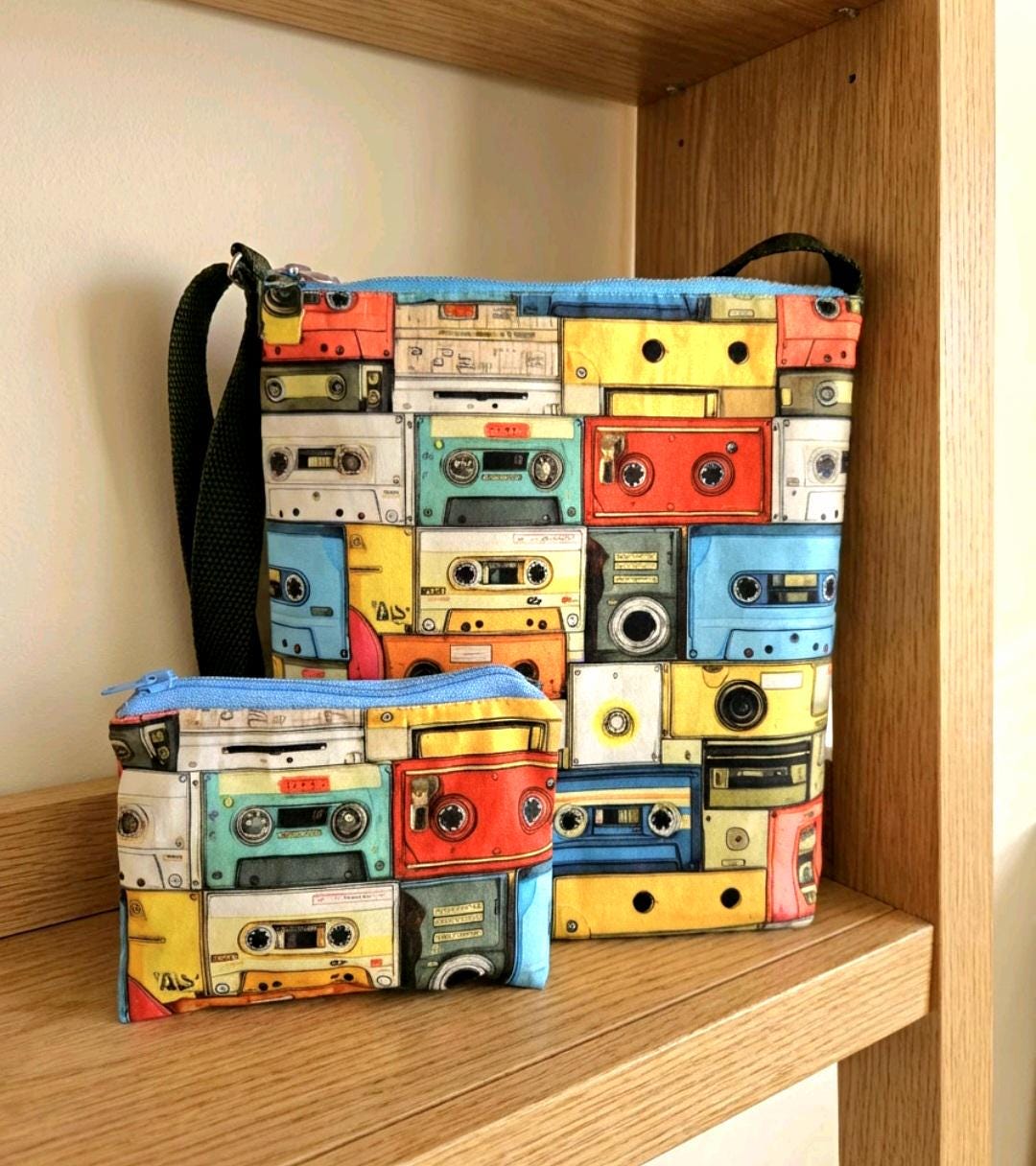 Funky Cassette Tape Design Shoulder Bag With Coin Purse Fully Lined Zip Up BA10 - Oh My Gothness