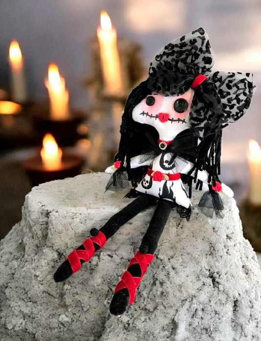 Gift Boxed Handmade Gothic Ragdoll: Creepy Button Eyes Art Doll (38cm) - Oh My Gothness