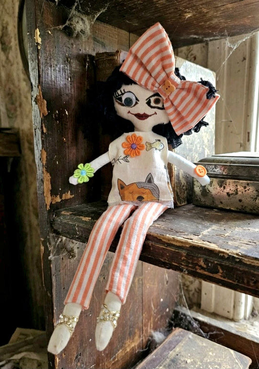 Gothic Art Doll: 34cm Handmade Creepy Ragdoll, Orange Black Dot, Boxed - Oh My Gothness