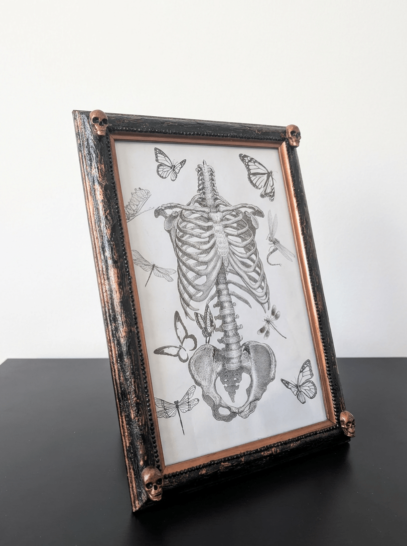 Gothic Inspired A4 12" x 8" Picture Frame Art Display Distressed Black and Copper With Skulls Home Decor Gift - Oh My Gothness